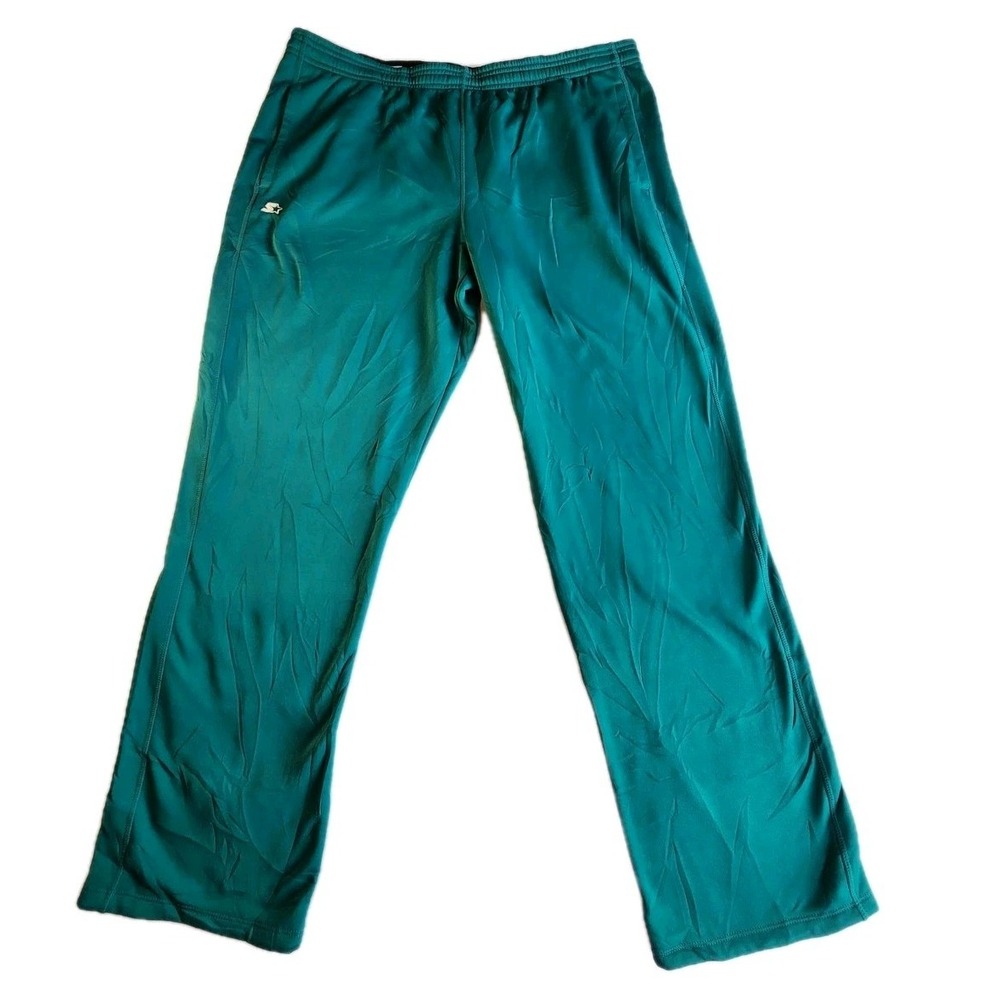 Y2K Vtg Starter Athletic Track Pants Mens XL Teal Green Satin Pull On Drawstring